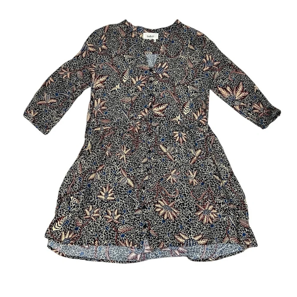 Ba&Sh Long Sleeve Multi Color Floral Mini Shirt Dress Size Medium